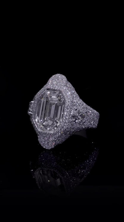 10 CT Emerald Cut Moissanite Ring, Fully Iced Statement Ring, VVS Moissanite Men’s Ring, 925 Sterling Silver Hip Hop Jewelry