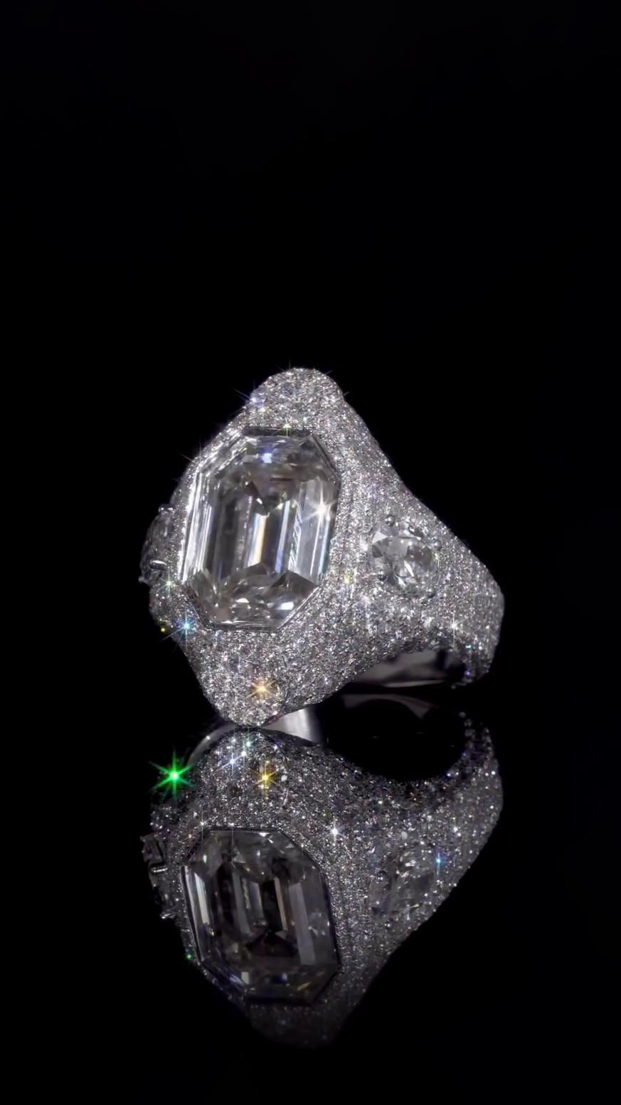 10 CT Emerald Cut Moissanite Ring, Fully Iced Statement Ring, VVS Moissanite Men’s Ring, 925 Sterling Silver Hip Hop Jewelry