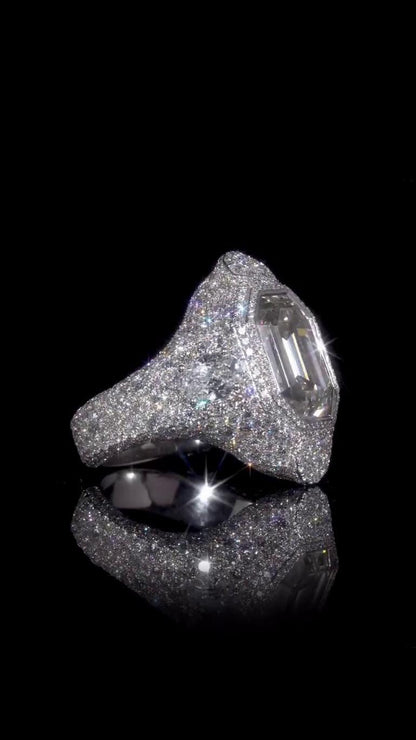 10 CT Emerald Cut Moissanite Ring, Fully Iced Statement Ring, VVS Moissanite Men’s Ring, 925 Sterling Silver Hip Hop Jewelry