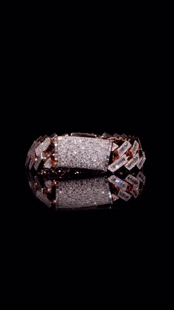 Moissanite Baguette Cuban Link Bracelet | 18mm | VVS1 Moissanite Diamonds | Rose Gold Plated 925 Sterling Silver | Hip Hop Jewelry
