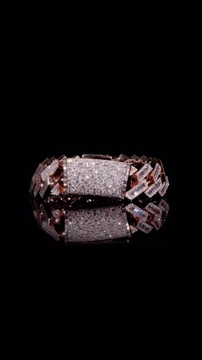 Moissanite Baguette Cuban Link Bracelet | 18mm | VVS1 Moissanite Diamonds | Rose Gold Plated 925 Sterling Silver | Hip Hop Jewelry