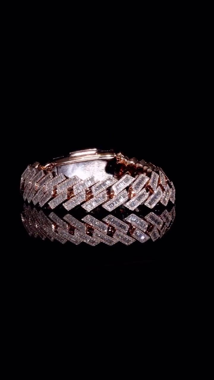 Moissanite Baguette Cuban Link Bracelet | 18mm | VVS1 Moissanite Diamonds | Rose Gold Plated 925 Sterling Silver | Hip Hop Jewelry