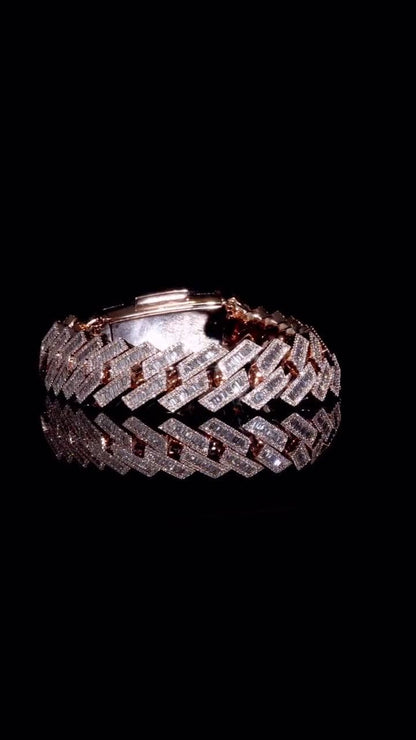 Moissanite Baguette Cuban Link Bracelet | 18mm | VVS1 Moissanite Diamonds | Rose Gold Plated 925 Sterling Silver | Hip Hop Jewelry