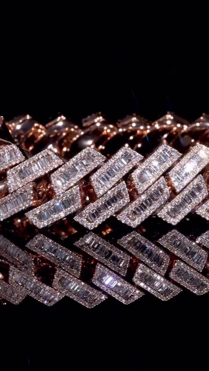 Moissanite Baguette Cuban Link Bracelet | 18mm | VVS1 Moissanite Diamonds | Rose Gold Plated 925 Sterling Silver | Hip Hop Jewelry