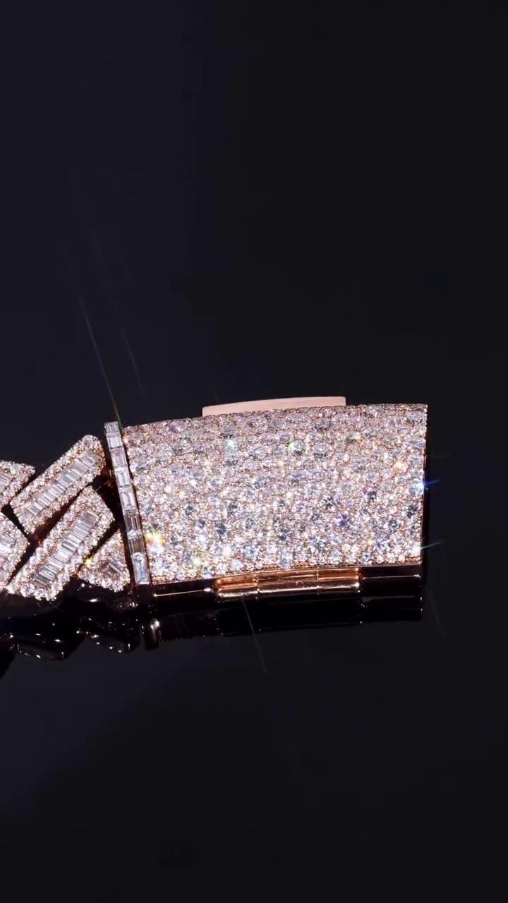 Moissanite Baguette Cuban Link Bracelet | 18mm | VVS1 Moissanite Diamonds | Rose Gold Plated 925 Sterling Silver | Hip Hop Jewelry