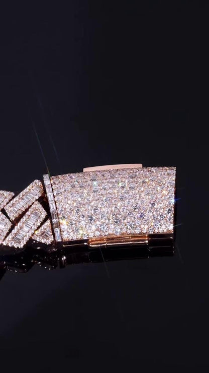 Moissanite Baguette Cuban Link Bracelet | 18mm | VVS1 Moissanite Diamonds | Rose Gold Plated 925 Sterling Silver | Hip Hop Jewelry
