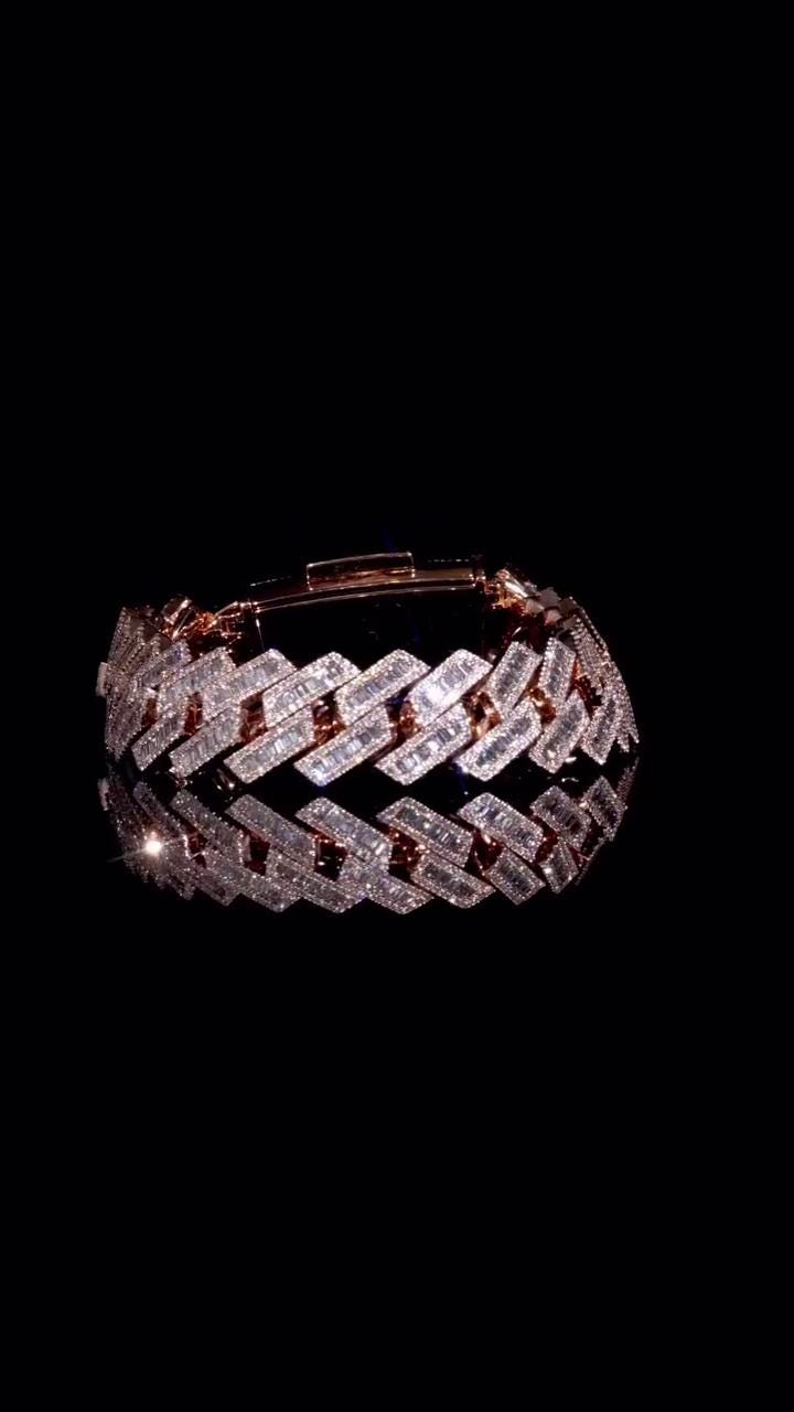 Moissanite Baguette Cuban Link Bracelet | 18mm | VVS1 Moissanite Diamonds | Rose Gold Plated 925 Sterling Silver | Hip Hop Jewelry