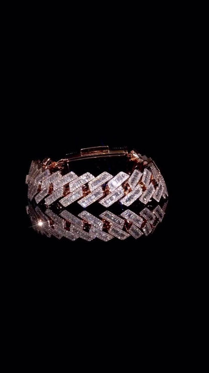 Moissanite Baguette Cuban Link Bracelet | 18mm | VVS1 Moissanite Diamonds | Rose Gold Plated 925 Sterling Silver | Hip Hop Jewelry