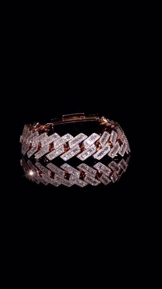 Moissanite Baguette Cuban Link Bracelet | 18mm | VVS1 Moissanite Diamonds | Rose Gold Plated 925 Sterling Silver | Hip Hop Jewelry