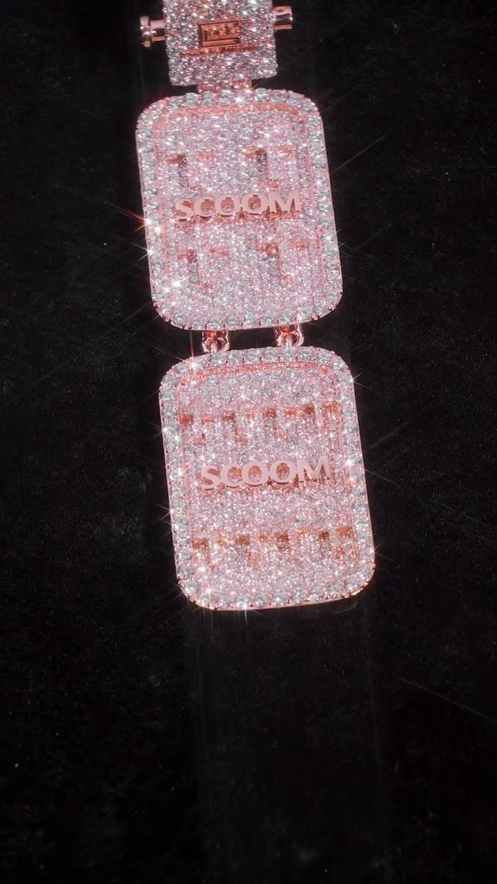 Custom Double Dog Tag Moissanite Pendant, Personalized Moissanite Necklace, Iced Out 925 Silver Hip Hop Jewelry