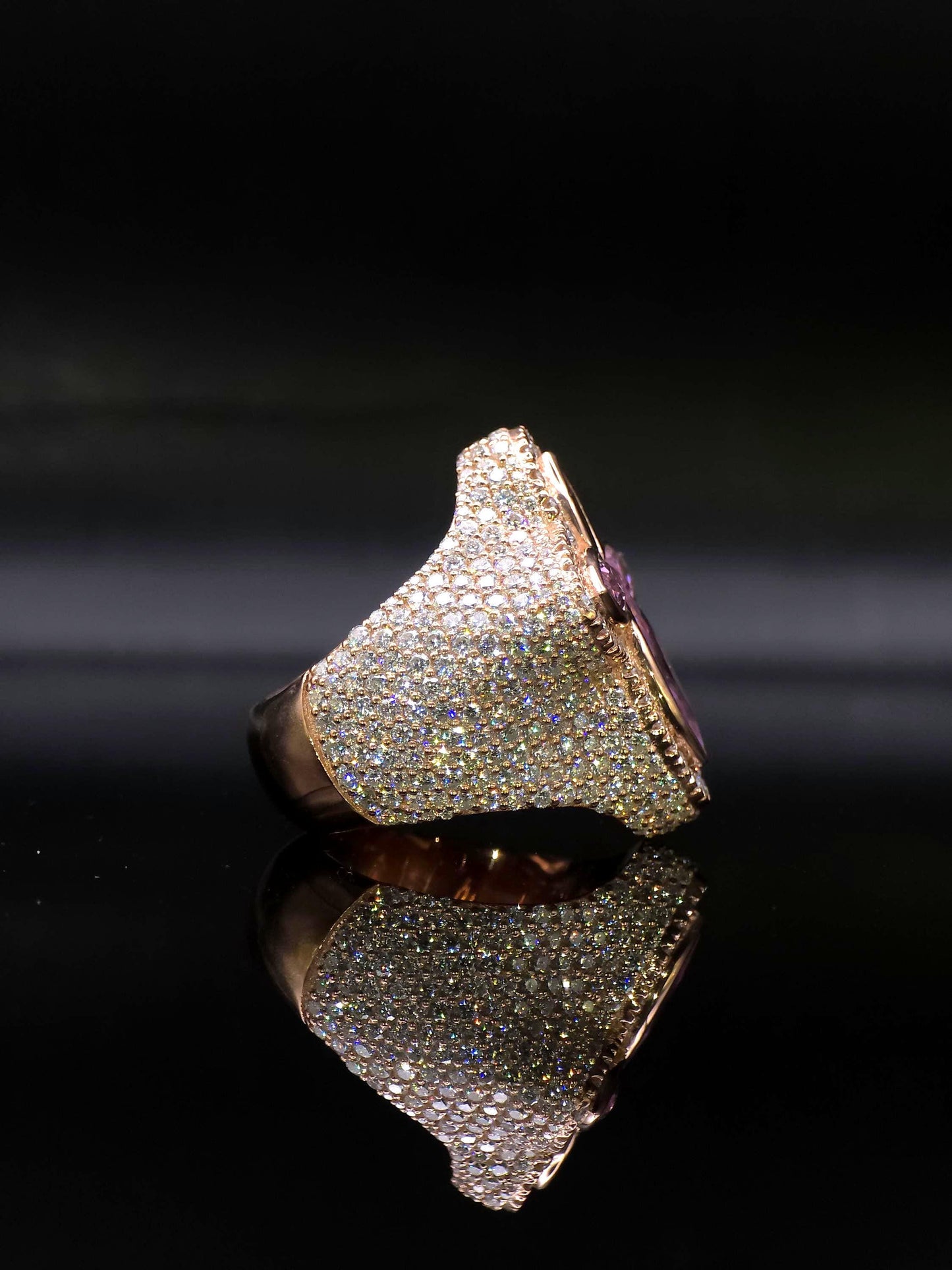 Large Pink Sapphire Cross Ring, VVS1 Moissanite Statement Ring, Rose Gold Plated 925 Silver, Iced Out Men’s Hip Hop Jewelry