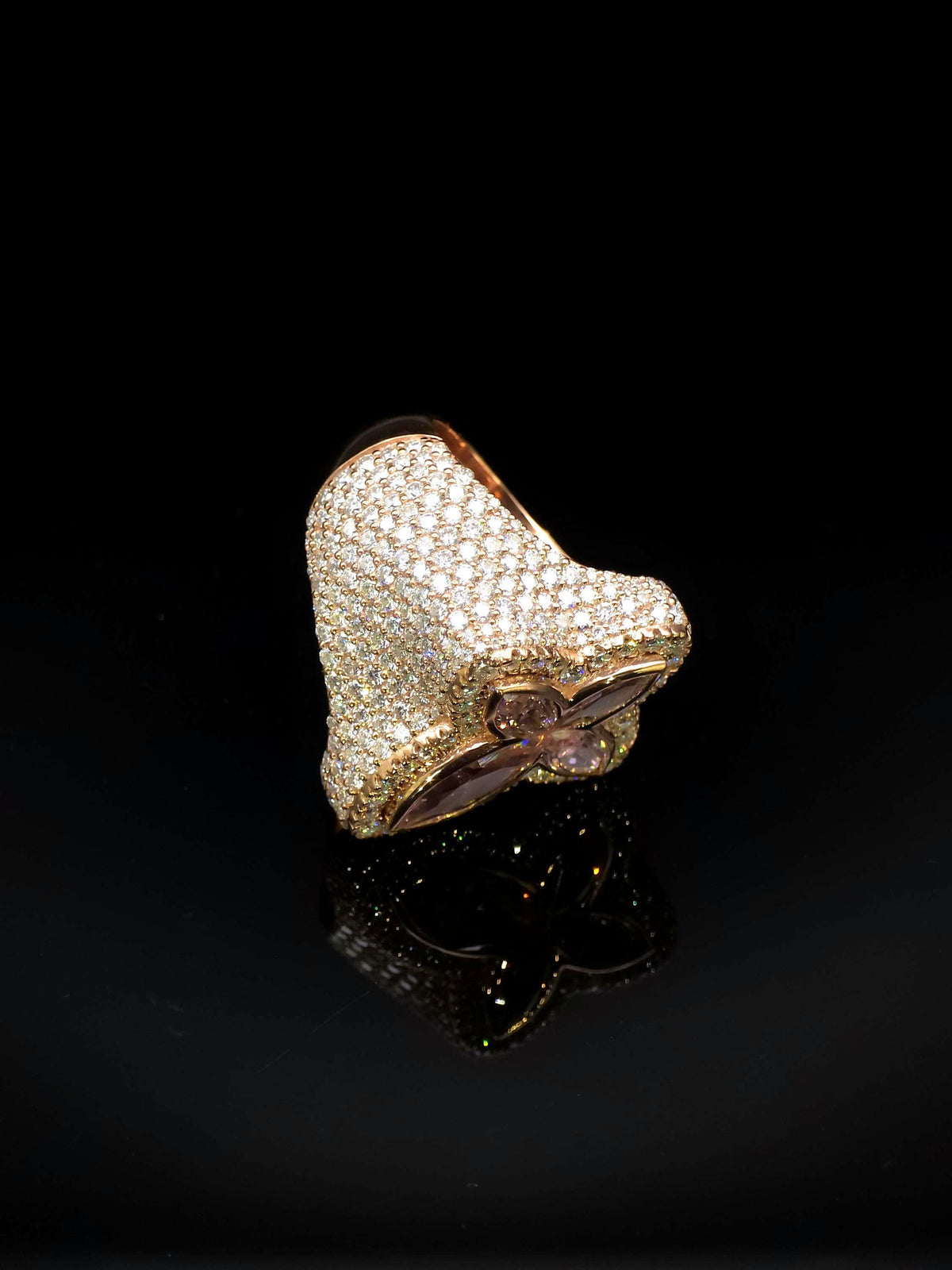Large Pink Sapphire Cross Ring, VVS1 Moissanite Statement Ring, Rose Gold Plated 925 Silver, Iced Out Men’s Hip Hop Jewelry