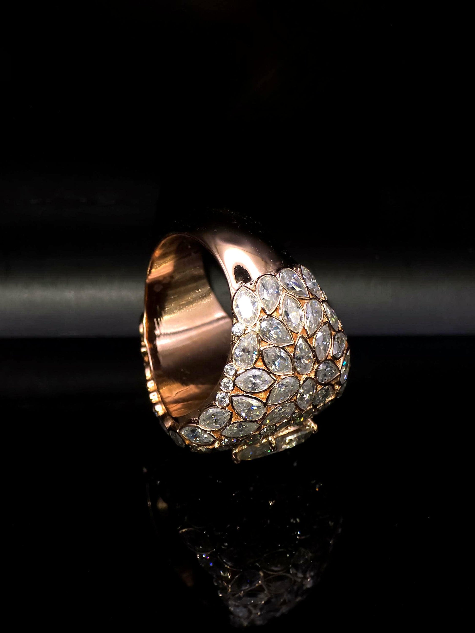 3ct Pear Moissanite Pinky Ring, Rose Gold Iced Out Hip Hop Ring, Pear & Marquise Cluster Bling, Rapper Statement Jewelry
