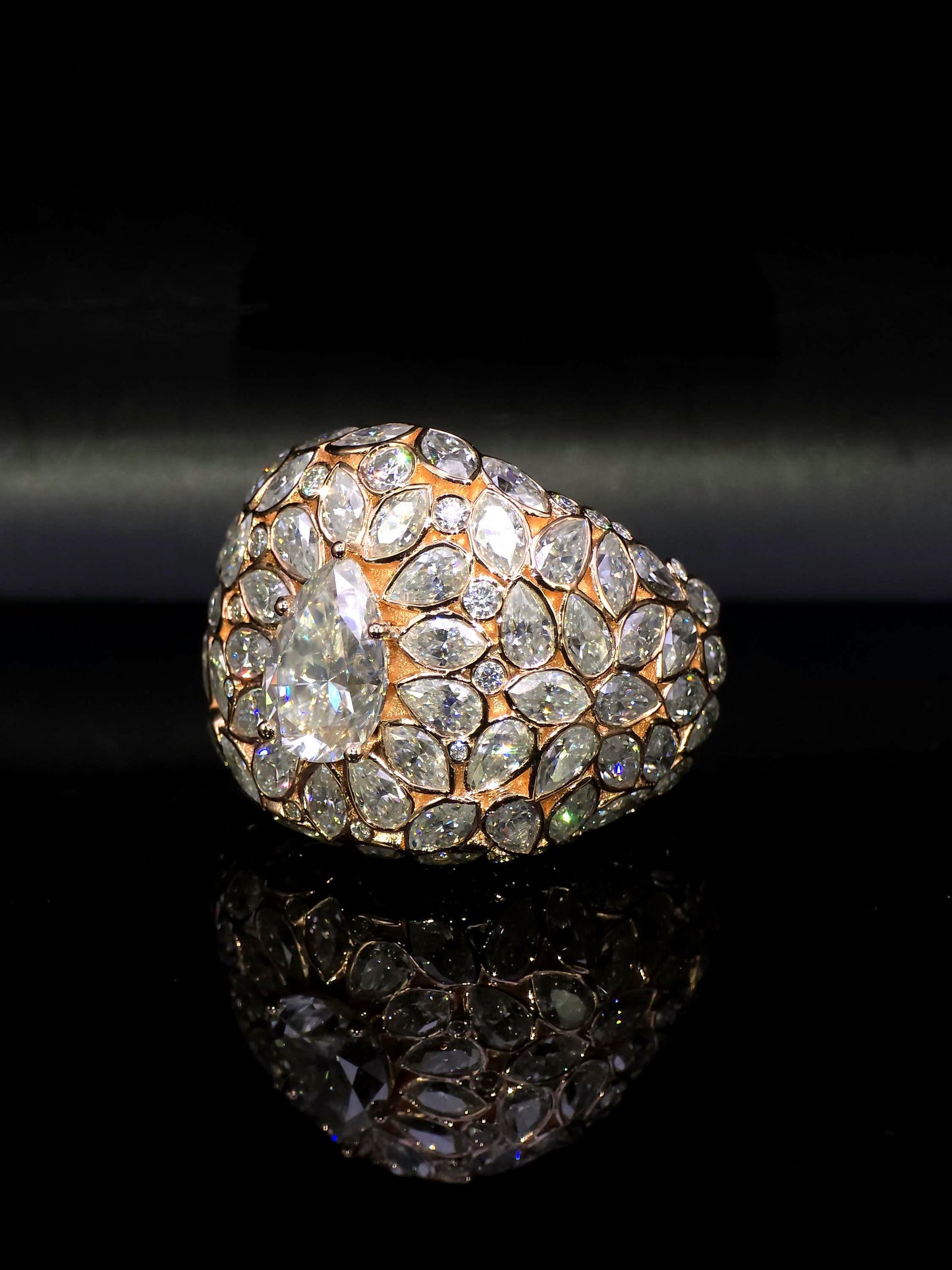 3ct Pear Moissanite Pinky Ring, Rose Gold Iced Out Hip Hop Ring, Pear & Marquise Cluster Bling, Rapper Statement Jewelry