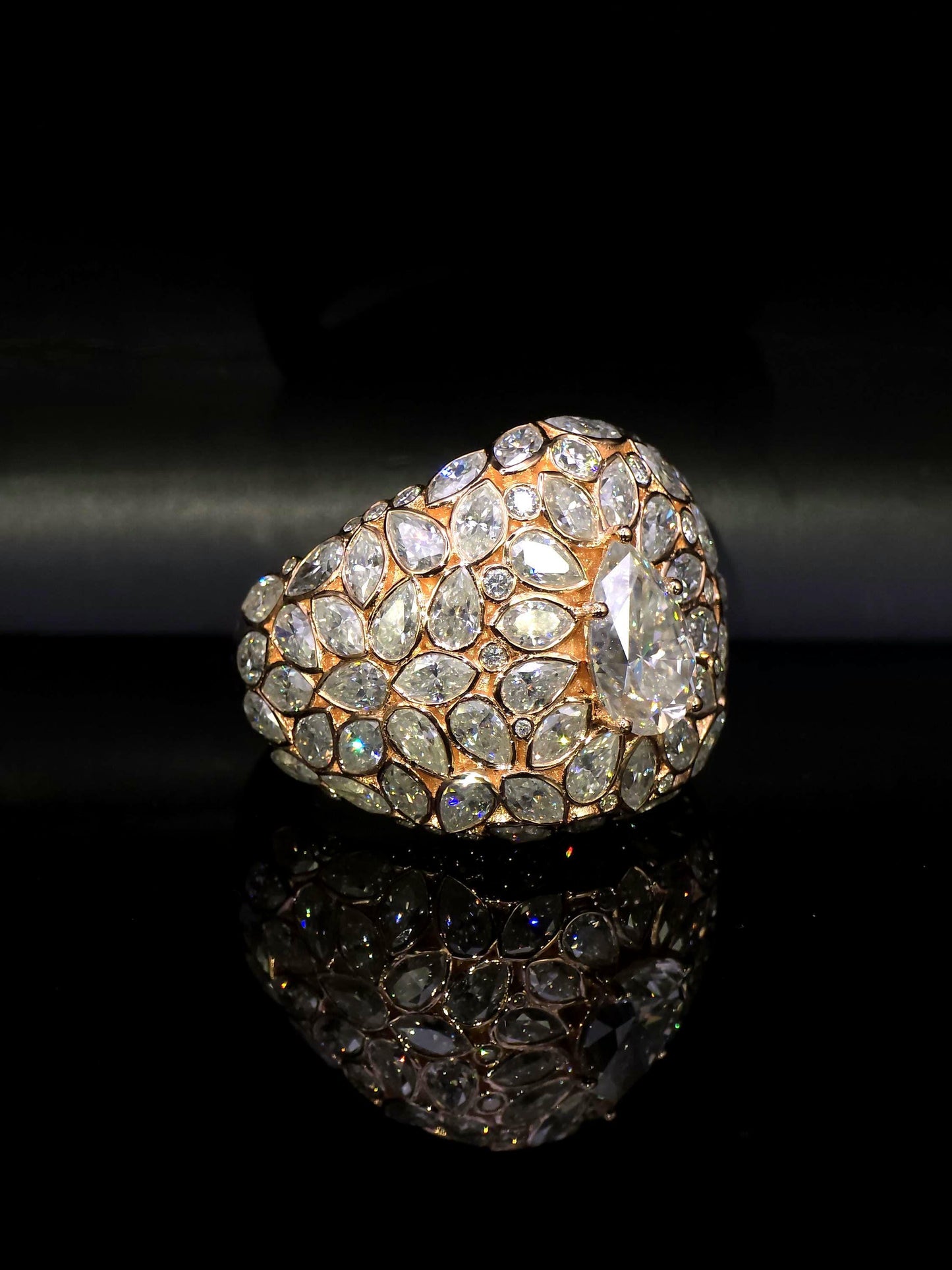 3ct Pear Moissanite Pinky Ring, Rose Gold Iced Out Hip Hop Ring, Pear & Marquise Cluster Bling, Rapper Statement Jewelry