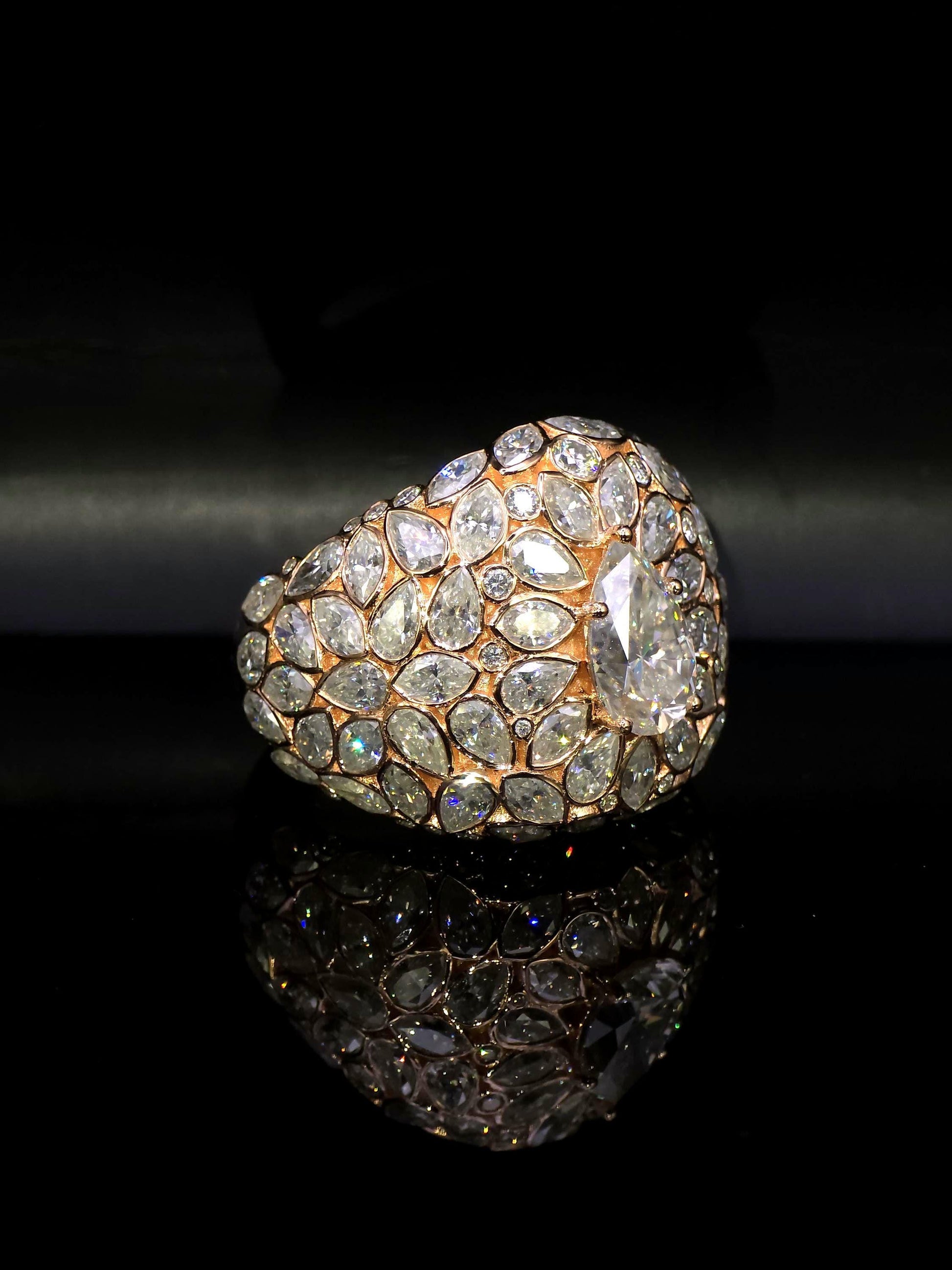 3ct Pear Moissanite Pinky Ring, Rose Gold Iced Out Hip Hop Ring, Pear & Marquise Cluster Bling, Rapper Statement Jewelry