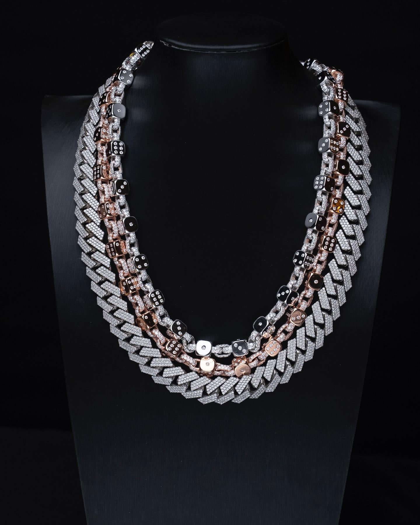10mm Dice Link Chain, D Color VVS1 Moissanite Necklace & Wallet Chain, Solid 925 Sterling Silver, Iced Out Hip Hop Jewelry
