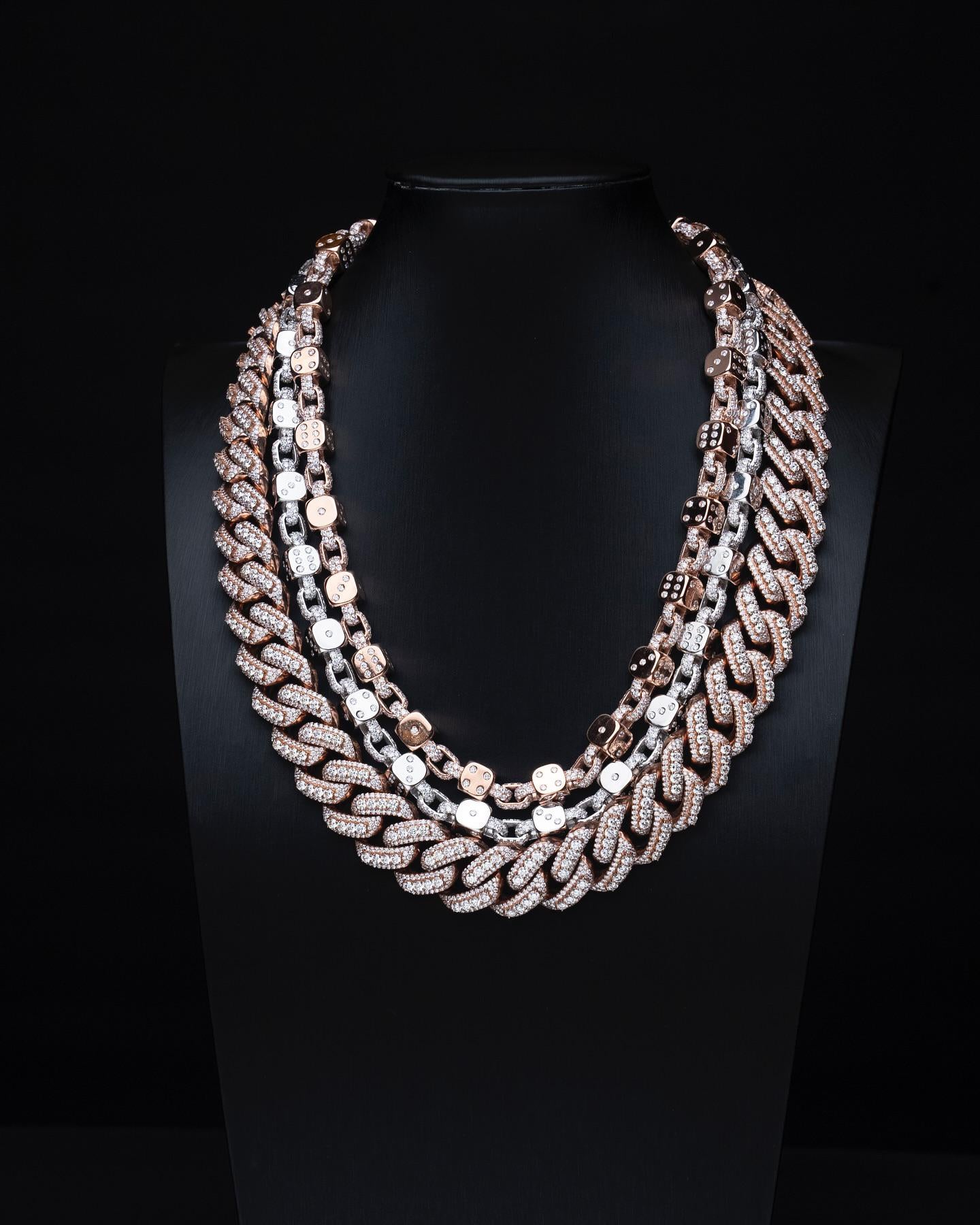 10mm Dice Link Chain, D Color VVS1 Moissanite Necklace & Wallet Chain, Solid 925 Sterling Silver, Iced Out Hip Hop Jewelry