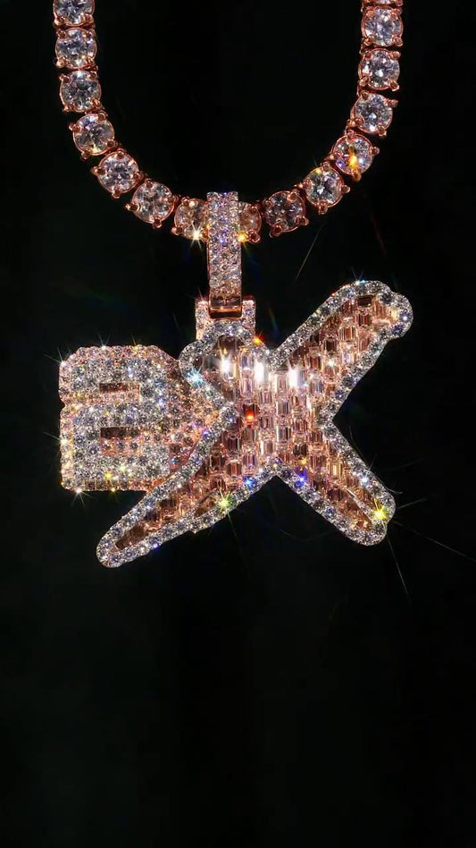 Custom 2 Letter Pendant, Emerald Cut Moissanite Initial Pendant, Iced Out 925 Silver Hip Hop Jewelry, Personalized Pendant
