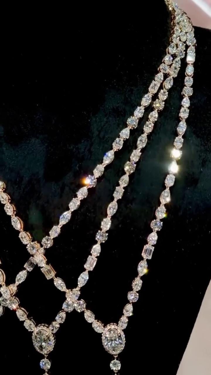 Multi-shape Rosary necklace, 5mm 24inch, D Color VVS1 moissanite, Gold Plated 925 Sterling Silver, Passes Diamond Tester