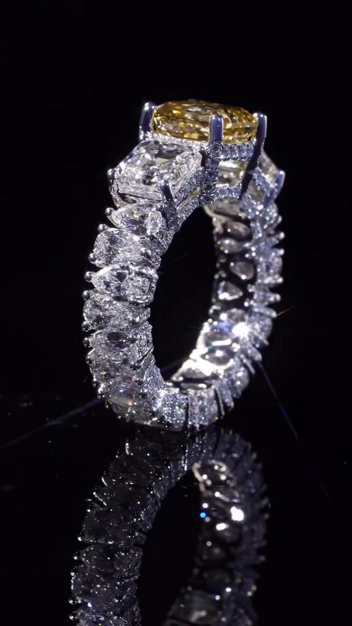 Yellow Asscher Cut Moissanite Ring, White Asscher & Pear Eternity Band, VVS1 925 Silver Statement Ring, 925 Sterling Silver