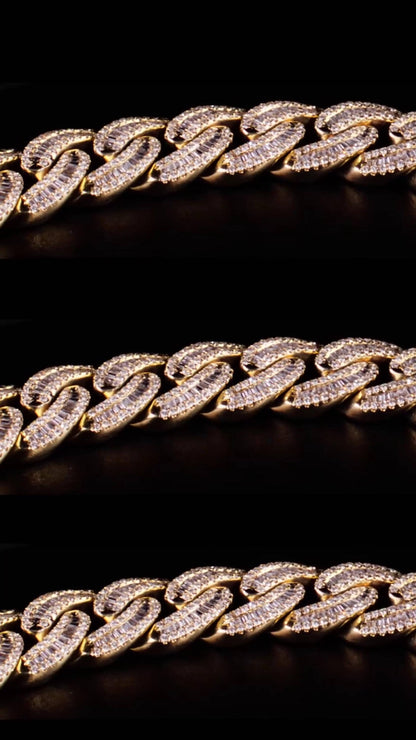 18mm Moissanite Cuban Link Chain, Baguette & Round Cut VVS Diamond Necklace, 925 Sterling Silver, Passes Diamond Tester