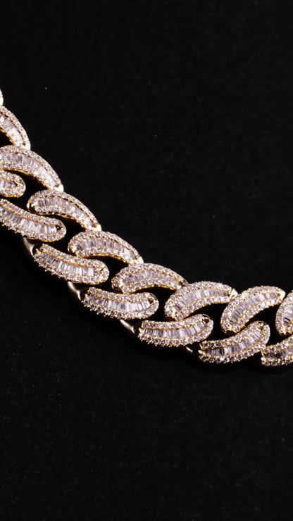 18mm Moissanite Cuban Link Chain, Baguette & Round Cut VVS Diamond Necklace, 925 Sterling Silver, Passes Diamond Tester