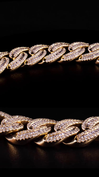 18mm Moissanite Cuban Link Chain, Baguette & Round Cut VVS Diamond Necklace, 925 Sterling Silver, Passes Diamond Tester