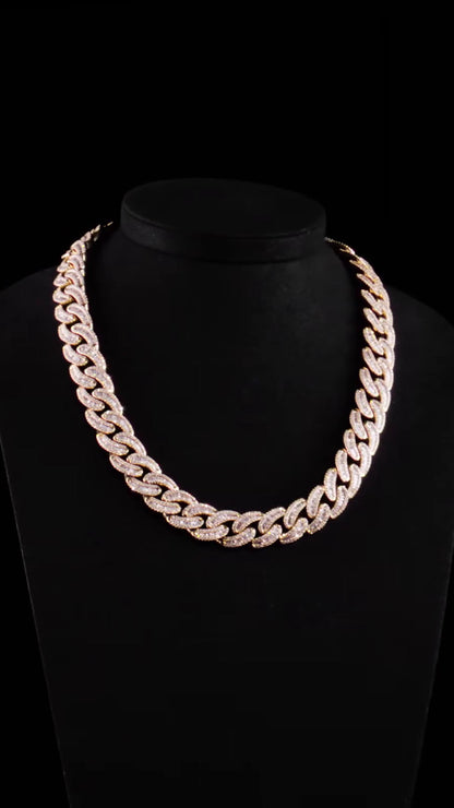 18mm Moissanite Cuban Link Chain, Baguette & Round Cut VVS Diamond Necklace, 925 Sterling Silver, Passes Diamond Tester