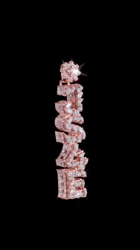 VVS Moissanite Vertical Pendant | Rose Gold Plated 925 Sterling Silver | Mixed Cut Moissanite | Diamond Tester Approved | Hip Hop Jewelry