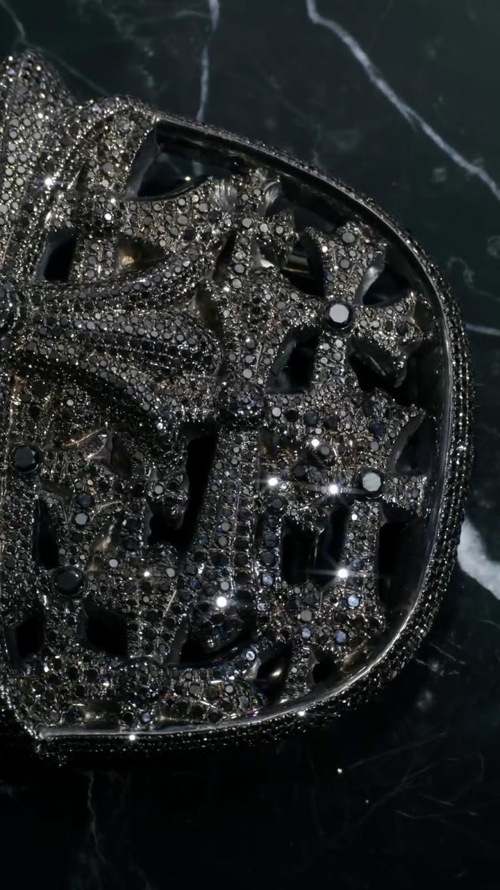 Black Moissanite Gothic Cross Belt Buckle, 925 Sterling Silver Cemetery Buckle, Iced Out Hip Hop Jewelry, Custom Men’s Buckle