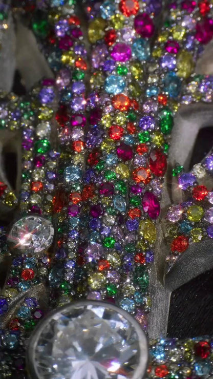 Multicolor CZ Gothic Cross Belt Buckle, 925 Sterling Silver Cemetery Buckle, Rainbow Iced Out Hip Hop Buckle, Custom Men’s Jewelry