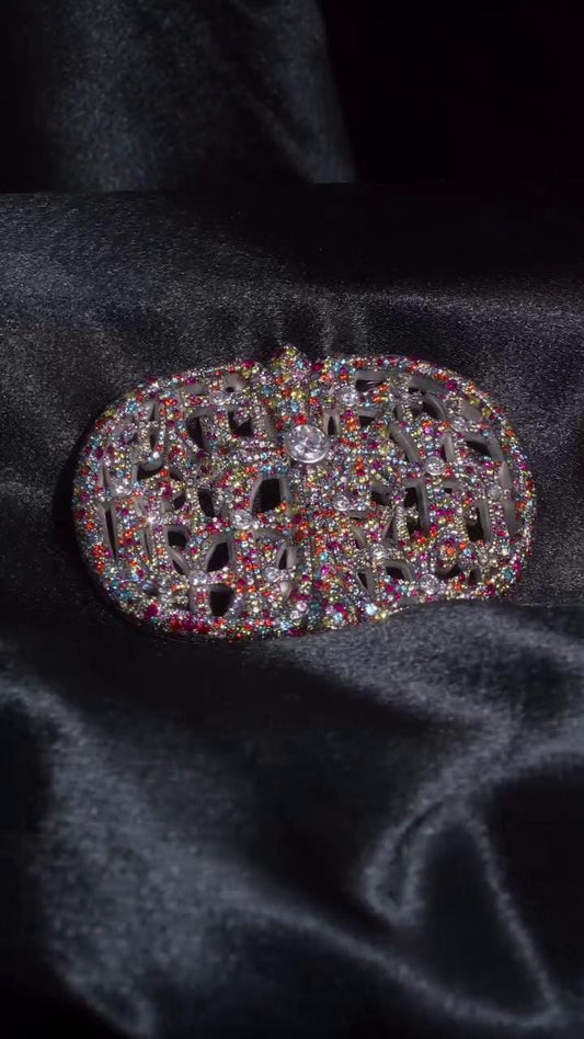 Multicolor CZ Gothic Cross Belt Buckle, 925 Sterling Silver Cemetery Buckle, Rainbow Iced Out Hip Hop Buckle, Custom Men’s Jewelry