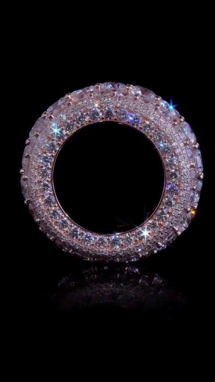 Wide Eternity Band Ring, Multi Row VVS1 Moissanite, Rose Gold Plated 925 Silver, Iced Out Hip Hop Statement Ring