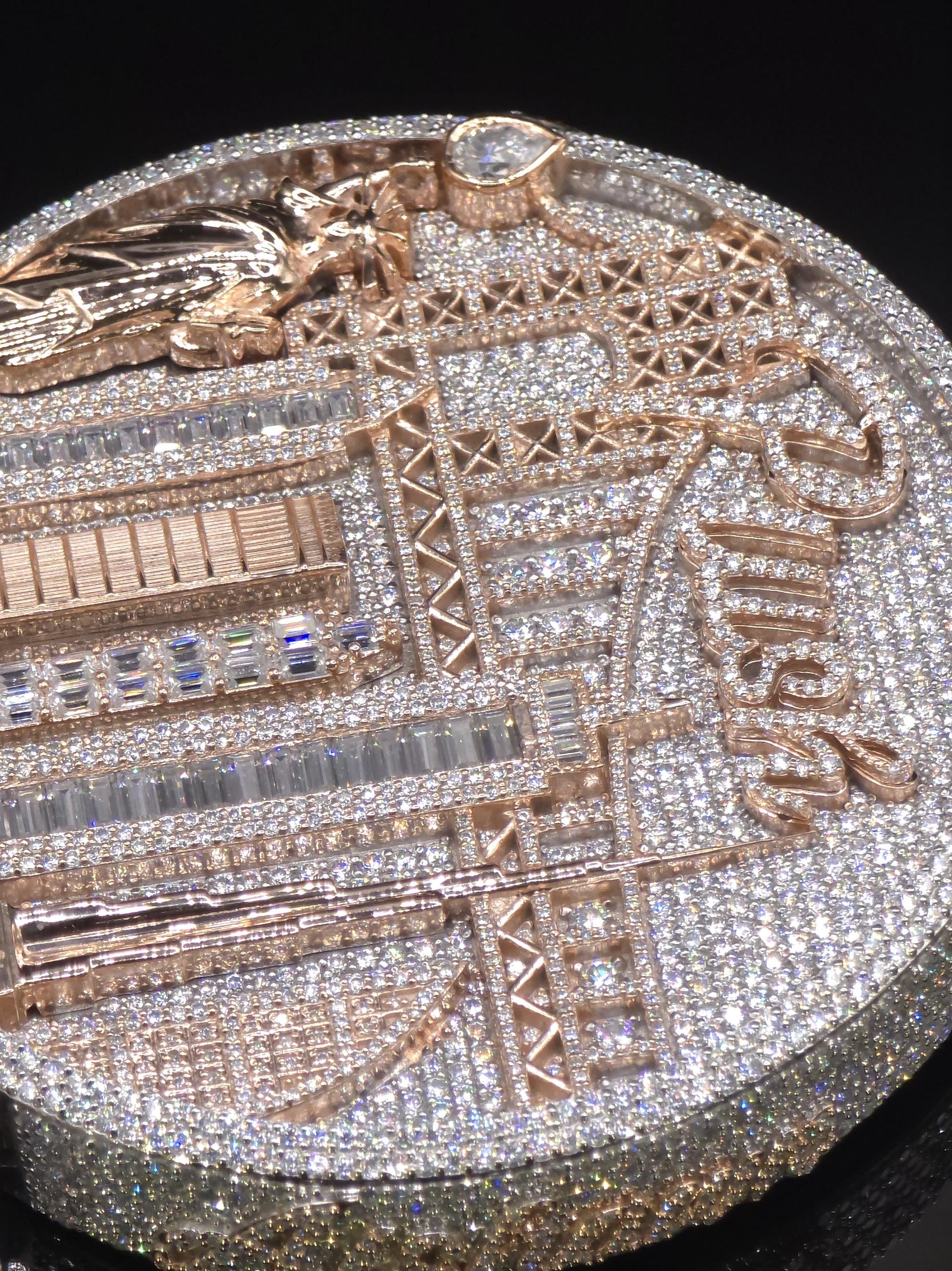 Custom City Landmark Pendant, Two Tone Moissanite Pendant, 925 Sterling Silver, Personalized Hip Hop Jewelry