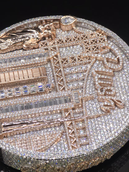 Custom City Landmark Pendant, Two Tone Moissanite Pendant, 925 Sterling Silver, Personalized Hip Hop Jewelry