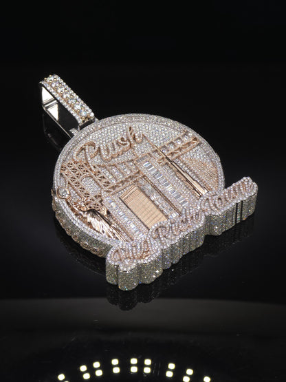 Custom City Landmark Pendant, Two Tone Moissanite Pendant, 925 Sterling Silver, Personalized Hip Hop Jewelry