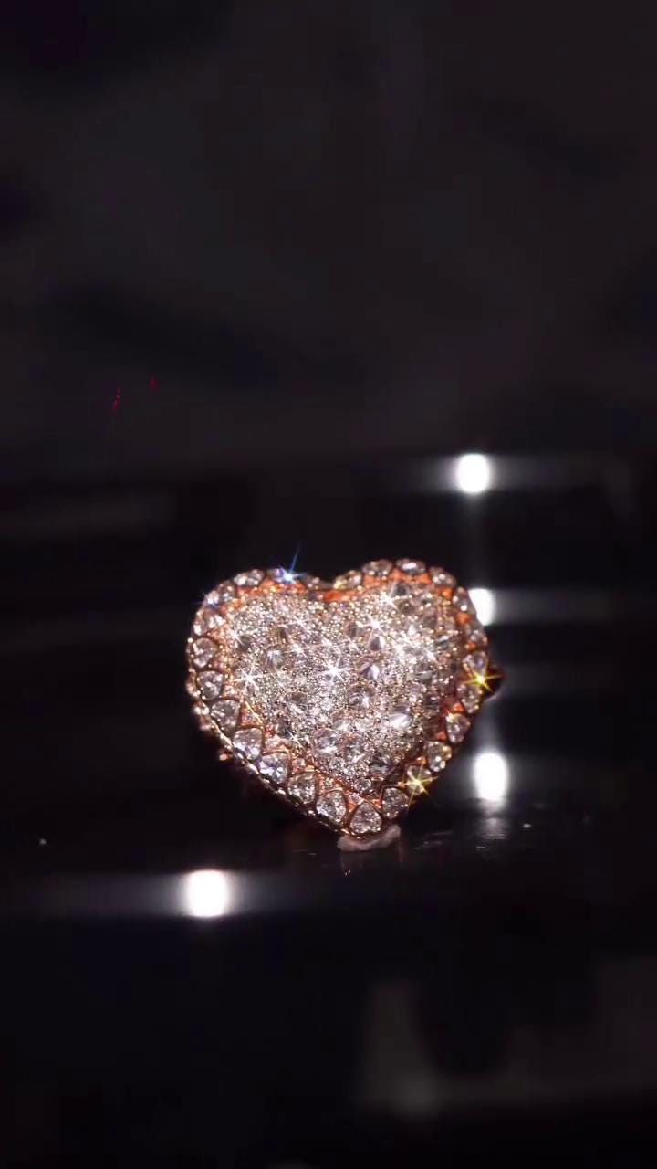 Custom Heart Moissanite Ring, Personalized Name & Logo, Iced Out 925 Silver Statement Ring, Rose Gold Hip Hop Jewelry