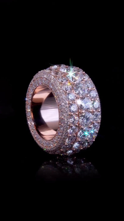 Wide Eternity Band Ring, Multi Row VVS1 Moissanite, Rose Gold Plated 925 Silver, Iced Out Hip Hop Statement Ring