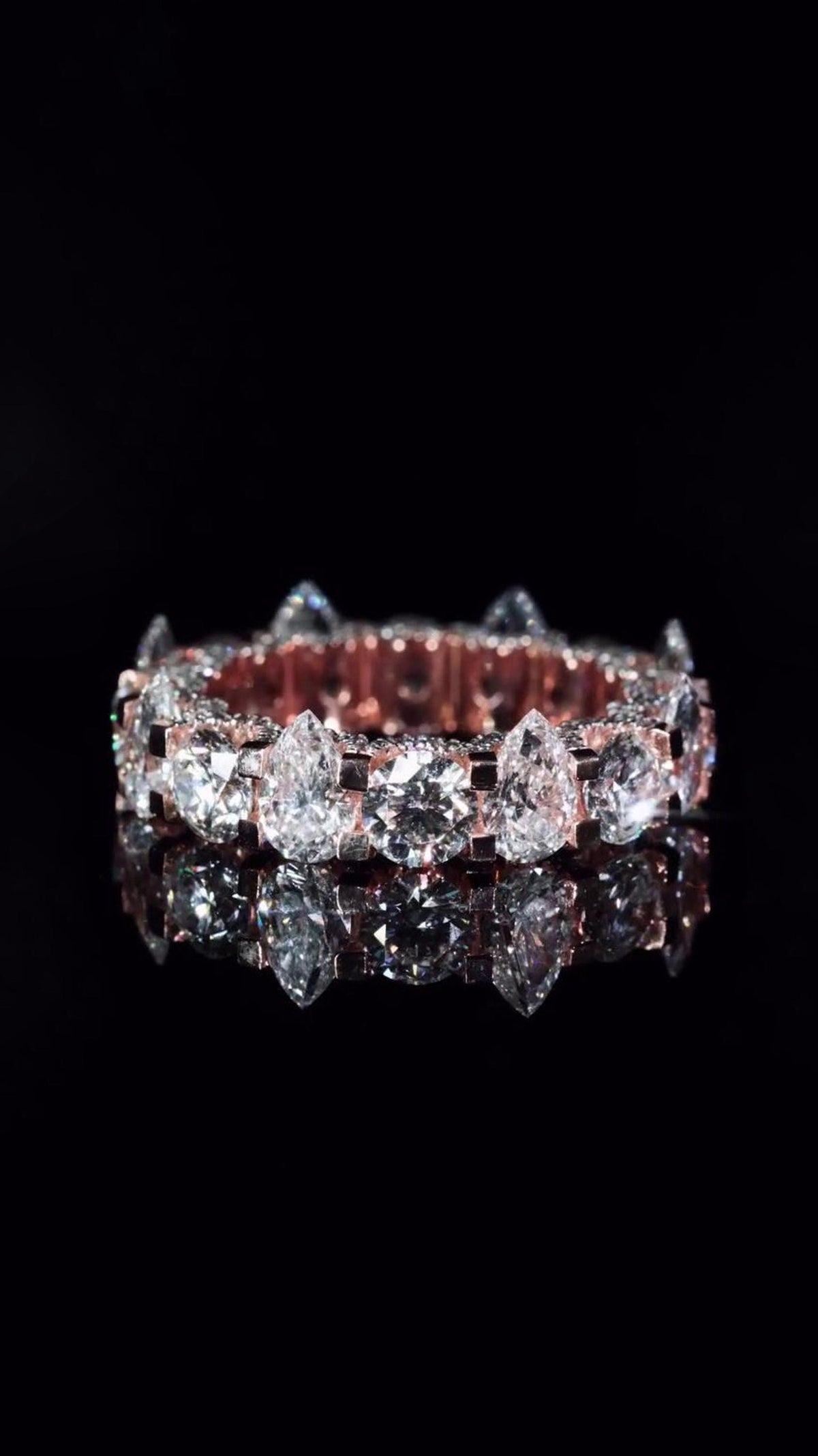 Round & Pear Cut Moissanite Eternity Ring | 5mm Round | 5x7mm Pear Stones | VVS Quality | 925 Sterling Silver
