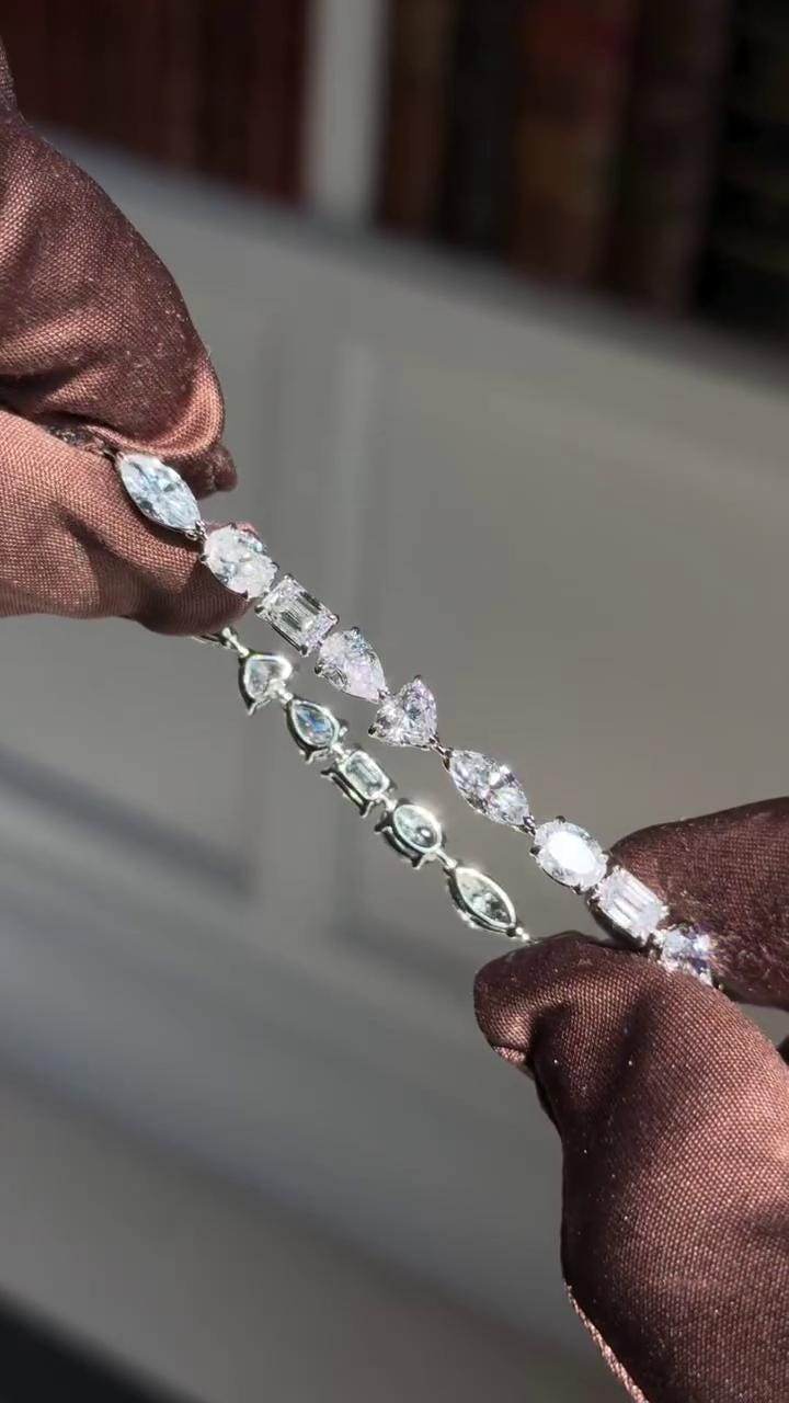Mixed Cut Moissanite Tennis Bracelet, Marquise Oval Emerald Pear Heart, 925 Sterling Silver, VVS1 Jewelry