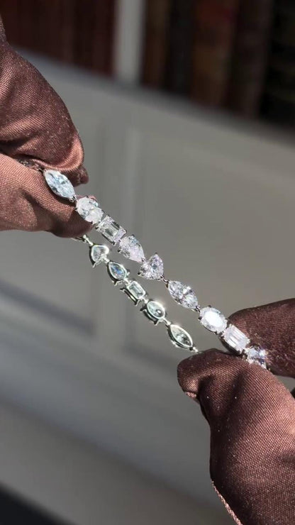 Mixed Cut Moissanite Tennis Bracelet, Marquise Oval Emerald Pear Heart, 925 Sterling Silver, VVS1 Jewelry