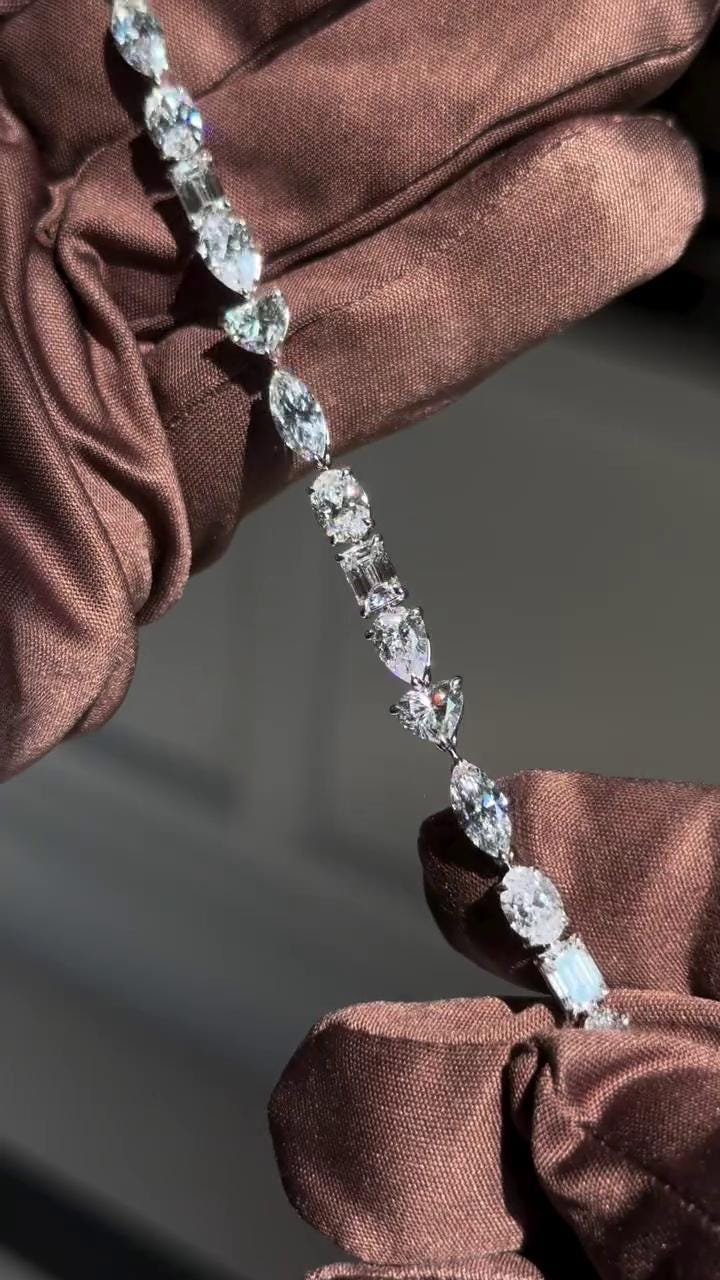 Mixed Cut Moissanite Tennis Bracelet, Marquise Oval Emerald Pear Heart, 925 Sterling Silver, VVS1 Jewelry