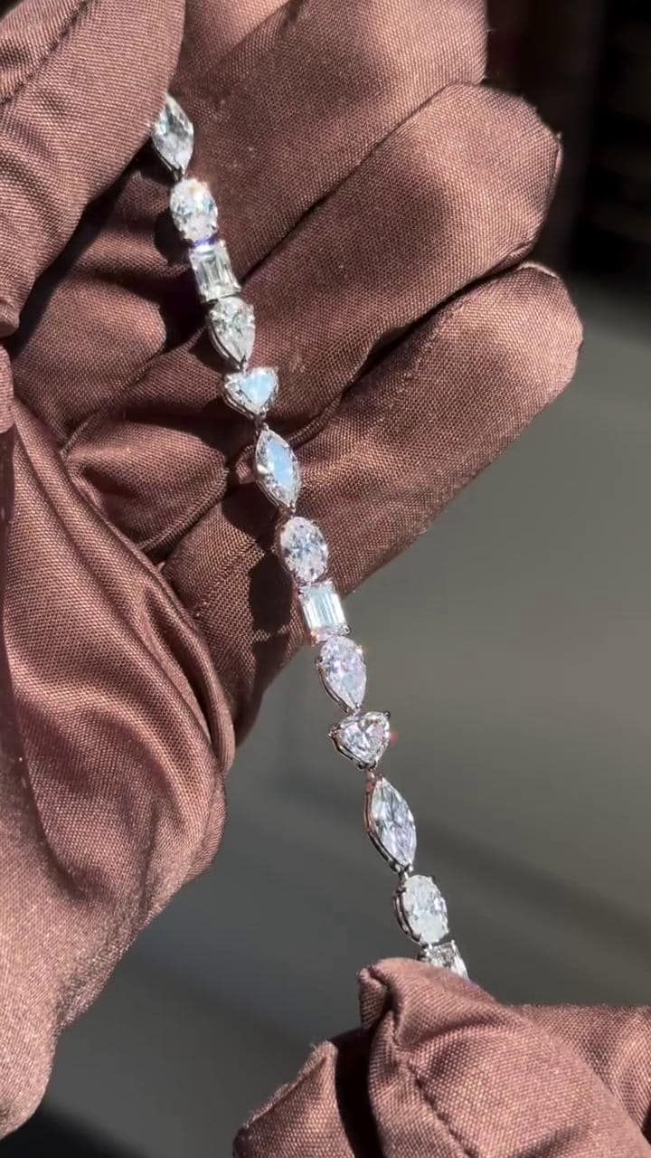 Mixed Cut Moissanite Tennis Bracelet, Marquise Oval Emerald Pear Heart, 925 Sterling Silver, VVS1 Jewelry