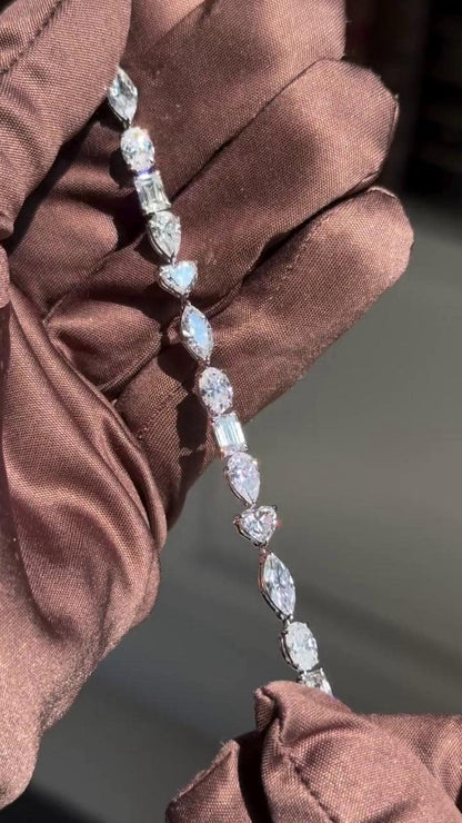 Mixed Cut Moissanite Tennis Bracelet, Marquise Oval Emerald Pear Heart, 925 Sterling Silver, VVS1 Jewelry