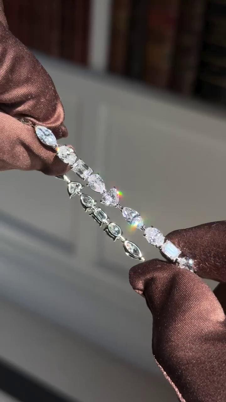 Mixed Cut Moissanite Tennis Bracelet, Marquise Oval Emerald Pear Heart, 925 Sterling Silver, VVS1 Jewelry