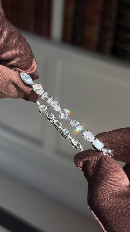 Mixed Cut Moissanite Tennis Bracelet, Marquise Oval Emerald Pear Heart, 925 Sterling Silver, VVS1 Jewelry