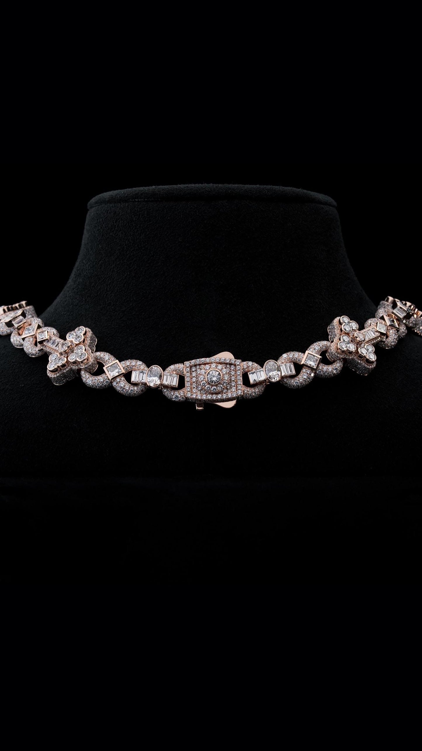 Infinity Link Moissanite Chain, Mixed Cut Cross Links, Princess Oval Baguette Heart Stones, 925 Silver Necklace