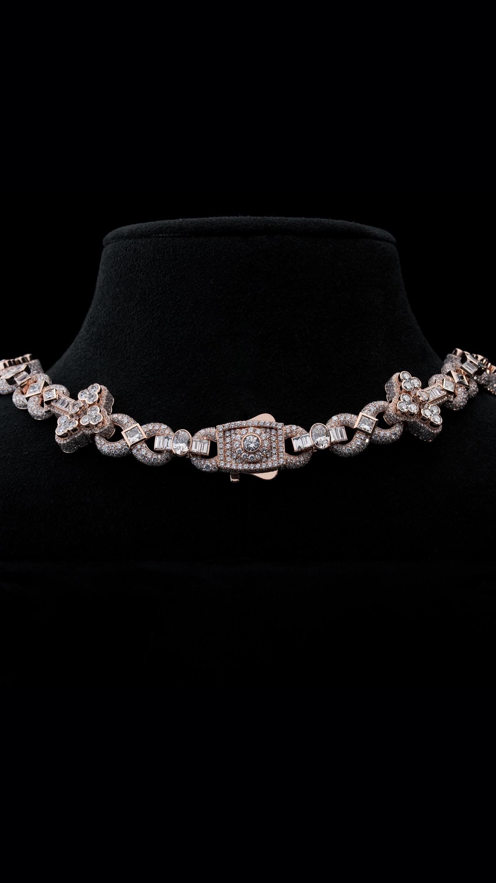 Infinity Link Moissanite Chain, Mixed Cut Cross Links, Princess Oval Baguette Heart Stones, 925 Silver Necklace
