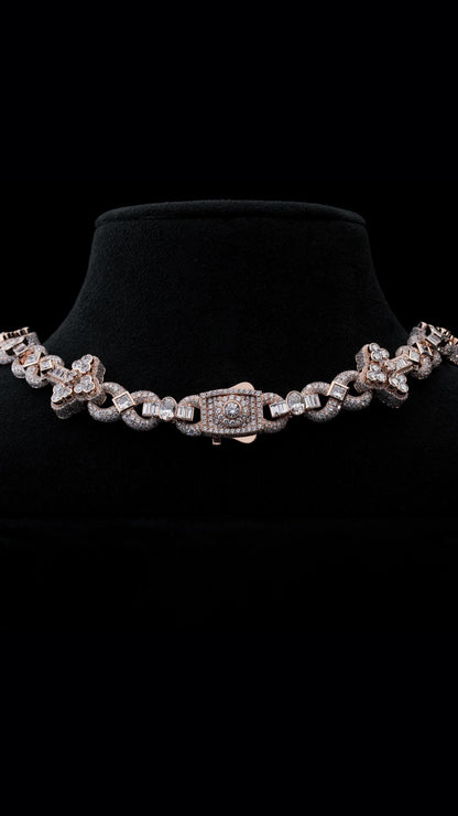 Infinity Link Moissanite Chain, Mixed Cut Cross Links, Princess Oval Baguette Heart Stones, 925 Silver Necklace